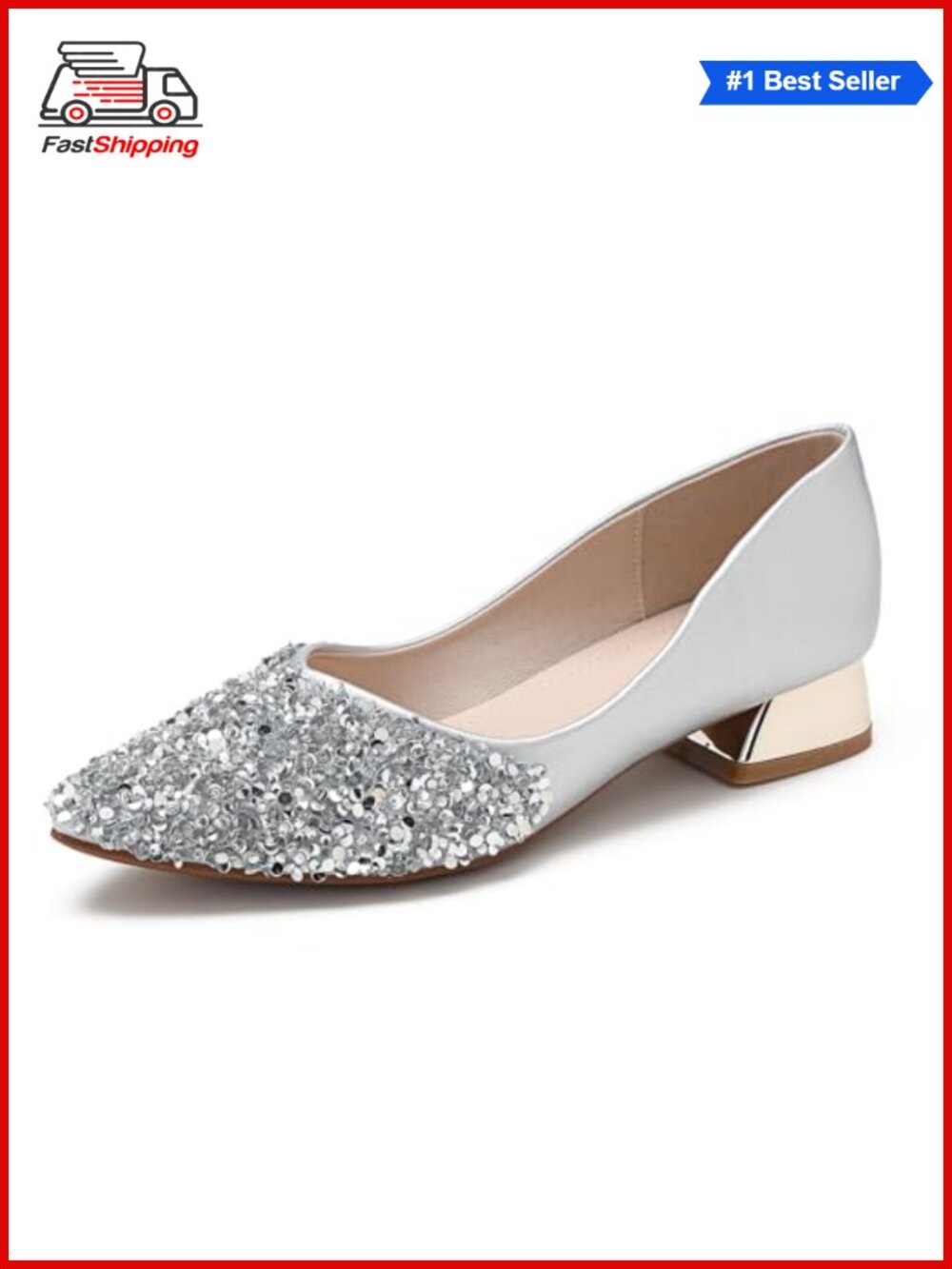 ✨ Pointed Toe Rhinestone Chunky Heel Pumps for Women Comfortable Work Wedding